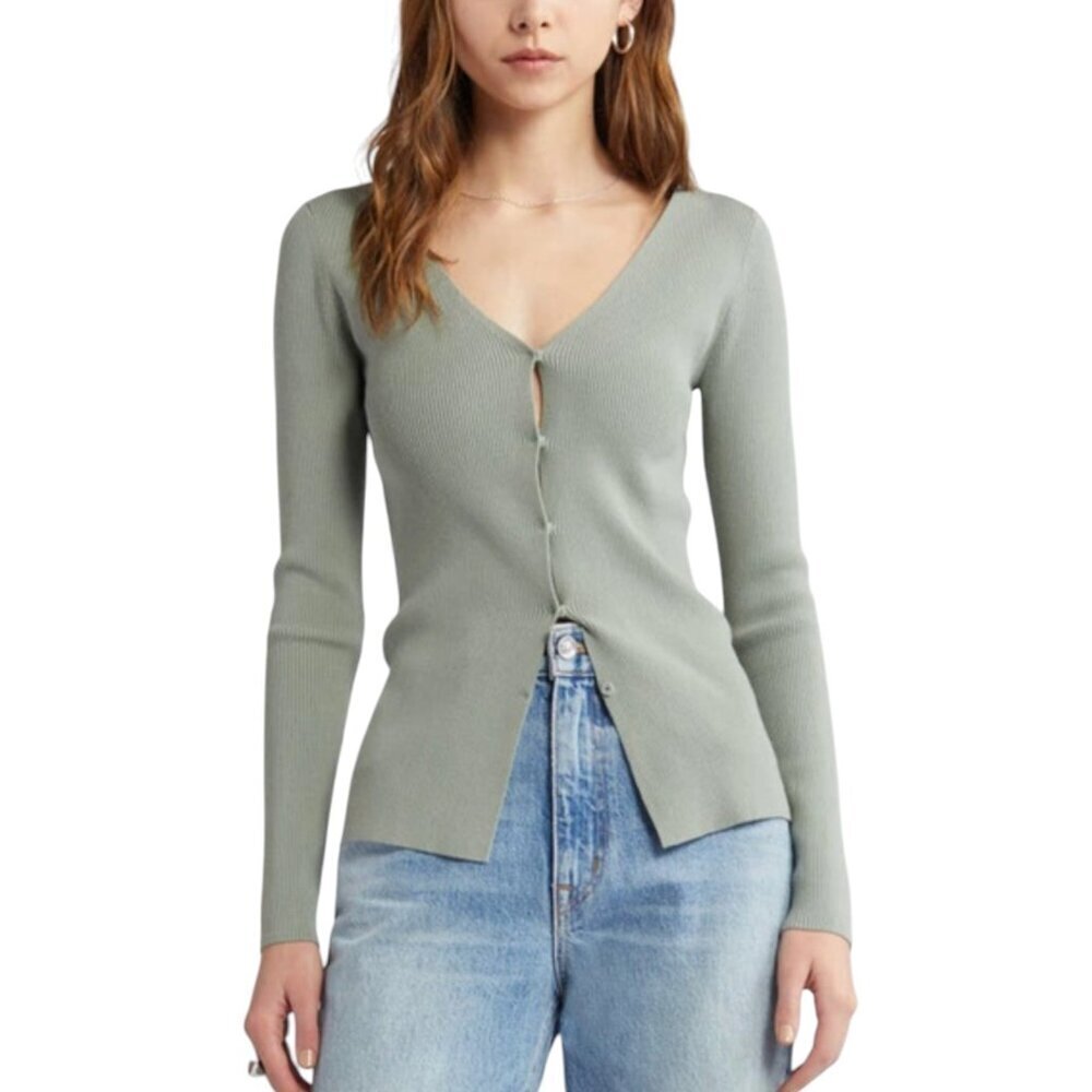 Open Edit Luxe Sculpt Sage Green Cardigan Small - Picture 2 of 8